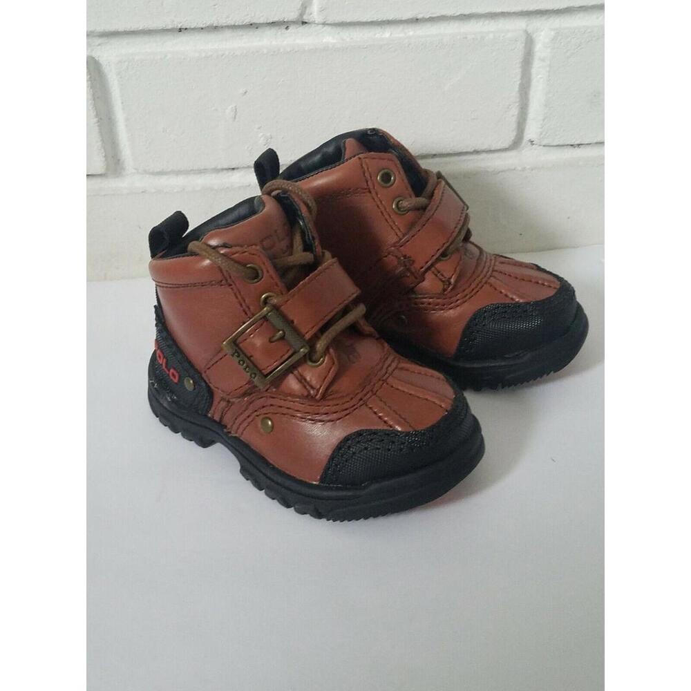 POLO RALPH LAUREN LEATHER BOOTS TYREK BRANDY BROWN BLACK TODDLERS SIZE 4.5